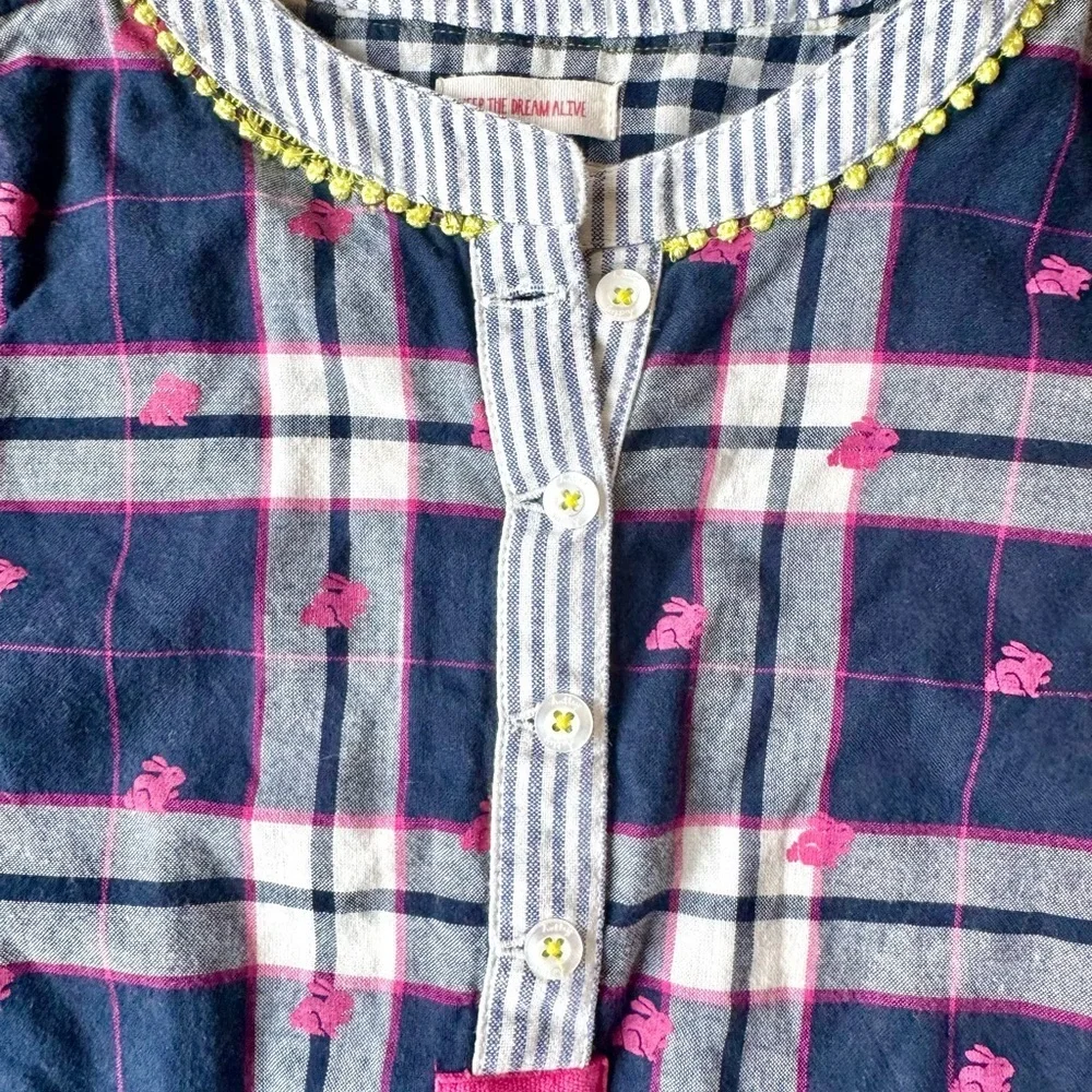 Hatley Girls Pink Blue Check Bunny Rabbit Cotton Dress  Size 8 EUC Easter